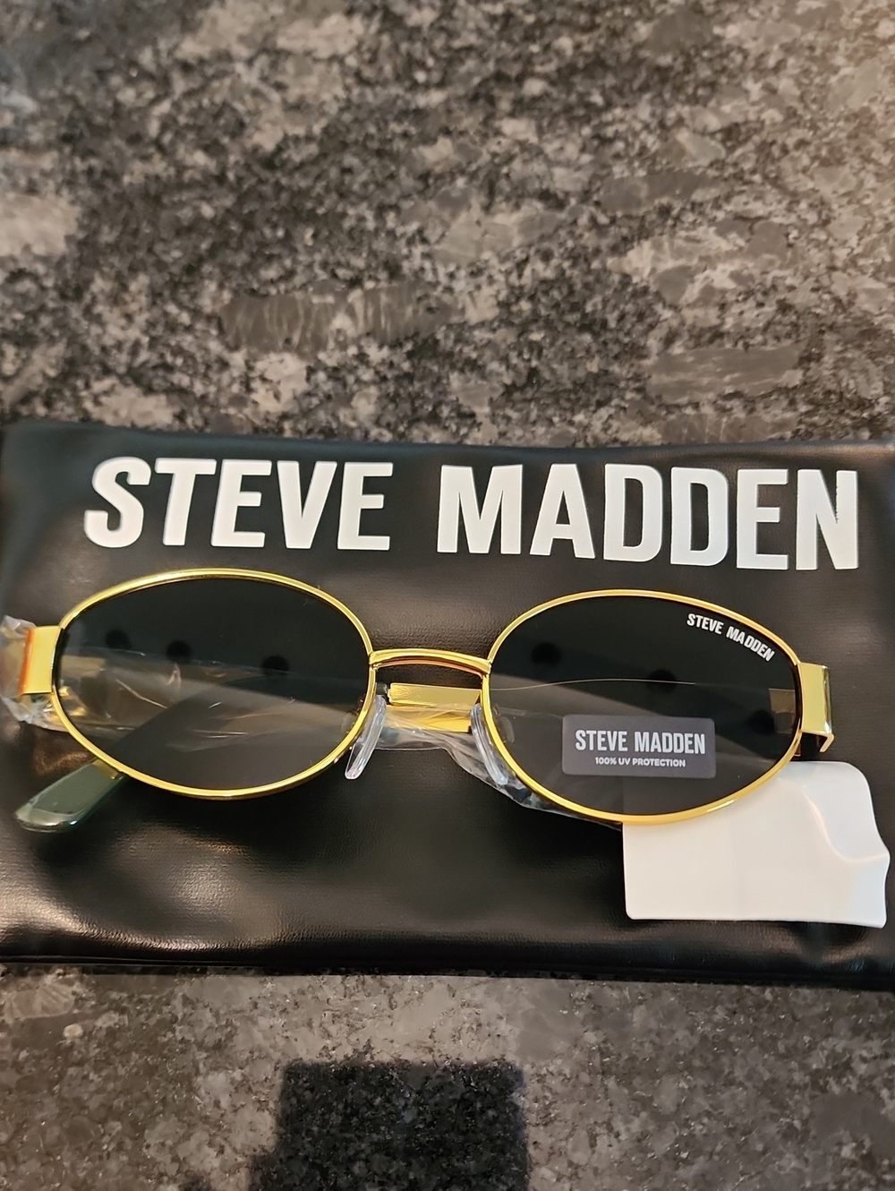 Steve Madden Gold Frame Black Lens Oval Sunglasses